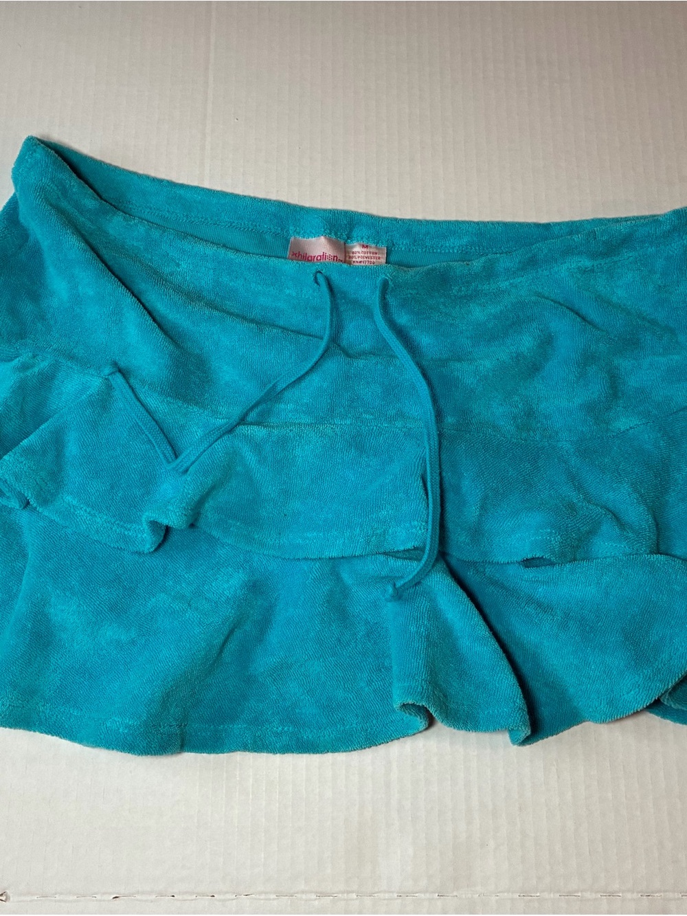 Y2K Turquoise Women’s Ruffled Mini Skirt low rise terry cloth beach pool coverup